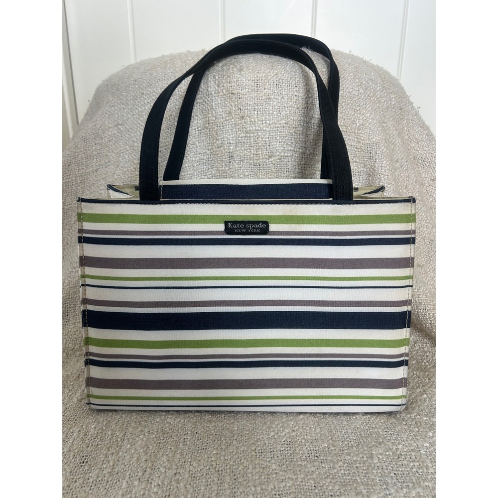 Vintage Kate Spade New York 90's Y2K Pinstripe Canvas Shoulder Bag